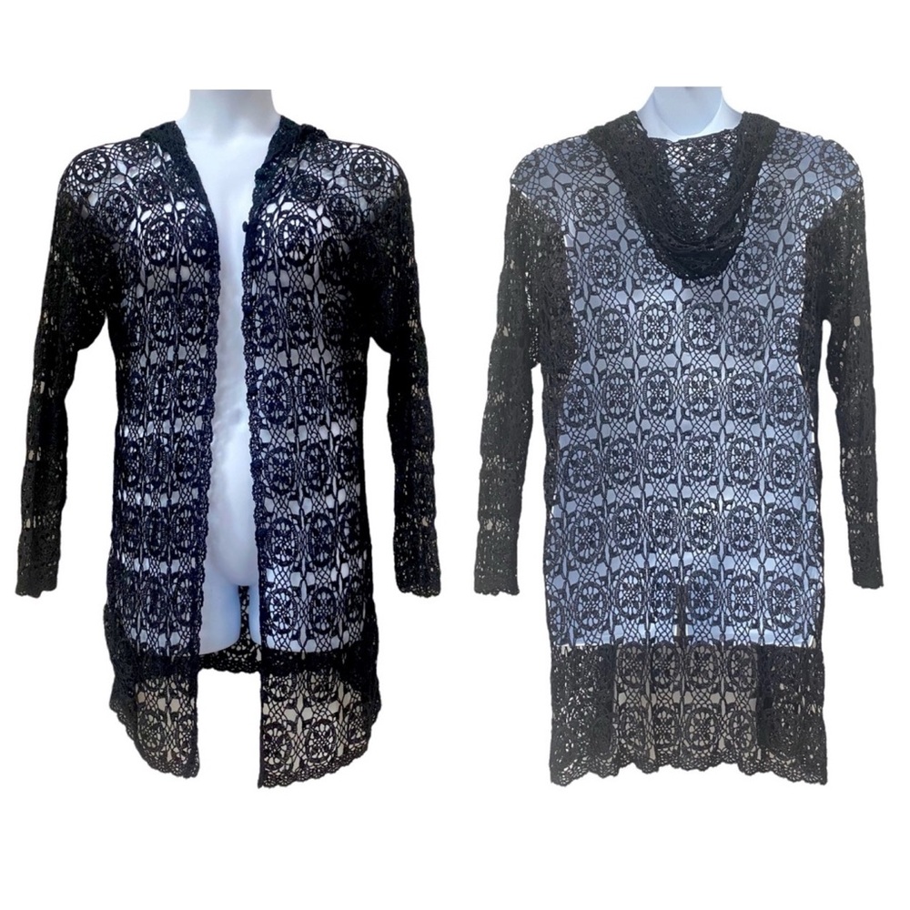 Black Hooded Knit Lace Cardigan S/M